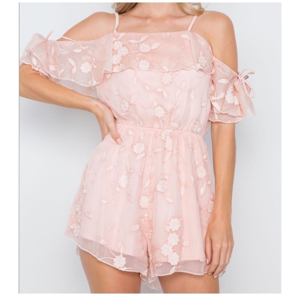 Saints + Secrets Blush Chiffon Overlay Romper - Picture 3 of 4